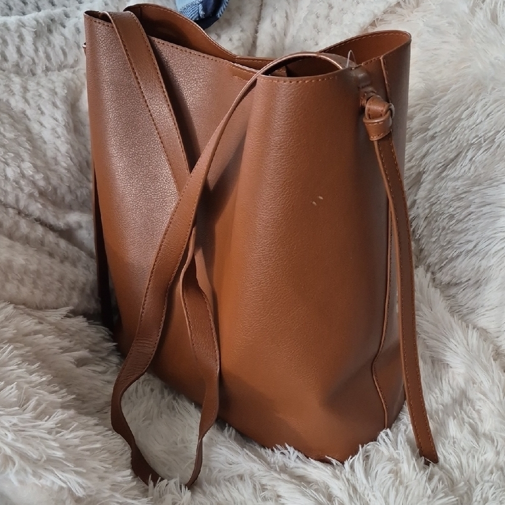 Tan Chic Bucket Vegan Leather Hobo Shoulder Open Top Bag